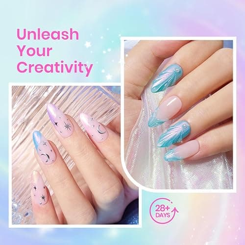 Beetles Pearl Gel Polish, 6 Colors Shimmer Glitter Nail Polish Pink Purple Orange Mermaid Nail Drawing Nail Gel Dreamy Carousel Soak Off Uv Swirl Shell Thread Effect DIY Manicure Gift for Women thumbnail 4