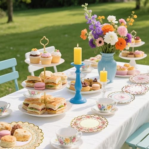 Xjoviative 48 PCS Vintage Floral Paper Plates 7 inch, Scalloped Flower Tea Party Plates Disposable Cake Dessert Plate for Birthday Bridal Shower Baby Shower Wedding Party Decorations (Floral) thumbnail 7