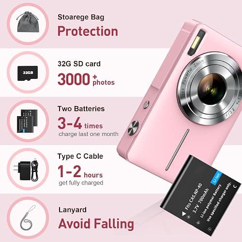 Digital Camera, FHD 1080P Digital Point and Shoot Camera with 16X Zoom Anti Shake, Compact Small Camera for Boys Girls Kids thumbnail 6