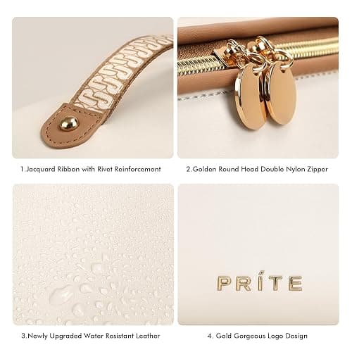 Prite Große Kapazität Kosmetiktasche Tragbare Reise Make Up Tasche wasserdichte PU-Leder Schminktasche oder Kulturbeutel mit Transparente Trenner und Griff(Beige) thumbnail 7