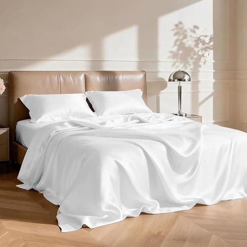 Love's cabin Full Size Satin Sheet Sets - 4 Piece White Silky Satin Sheet Set Full with Deep Pocket, Luxury Silk Feel Satin Bed Sheets Full Bedding Set (1 Flat Sheet,1 Fitted Sheet,2 Pillow Cases) thumbnail 2