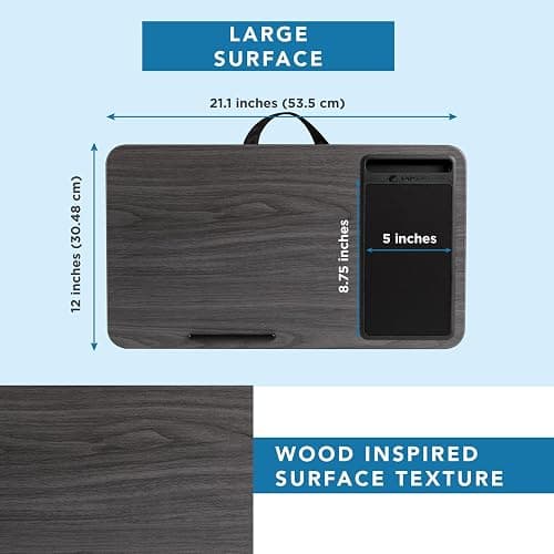 LAPGEAR Home Office Lap Desk with Device Ledge, Mouse Pad, and Phone Holder - Gray Woodgrain - Fits up to 15.6 Inch Laptops - Style No. 91545 thumbnail 2
