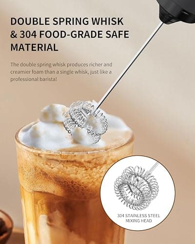 CIRCLE JOY Rechargeable Milk Frother Hanheld, Dual Coil Whisk Head Electric Coffee Frother, Portable Hand Frother Wand Drink Mixer for Matcha Lattes Cappuccino, Kitchen Gifts, Black thumbnail 5