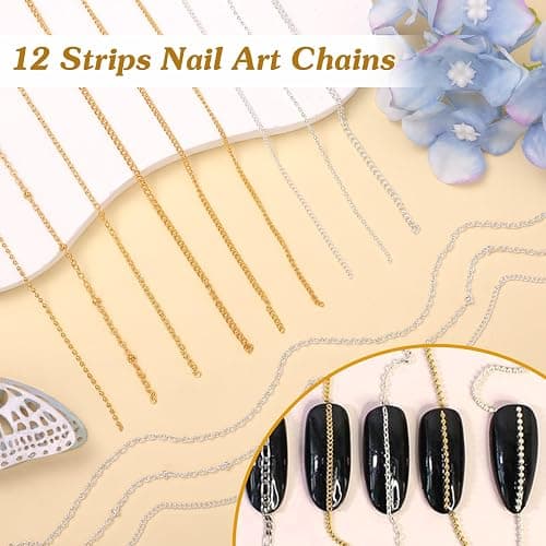 2 Boxes Nail Chain Charms and Round Beads for Nail Art, Gold Silver Line Nails Art Chains Mixed Sizes Round Caviar Steel Ball Nails Accessories for Acrylic Nails Tips Manicure Decor thumbnail 5