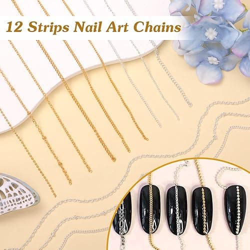 2 Boxes Nail Chain Charms and Round Beads for Nail Art, Gold Silver Line Nails Art Chains Mixed Sizes Round Caviar Steel Ball Nails Accessories for Acrylic Nails Tips Manicure Decor thumbnail 6