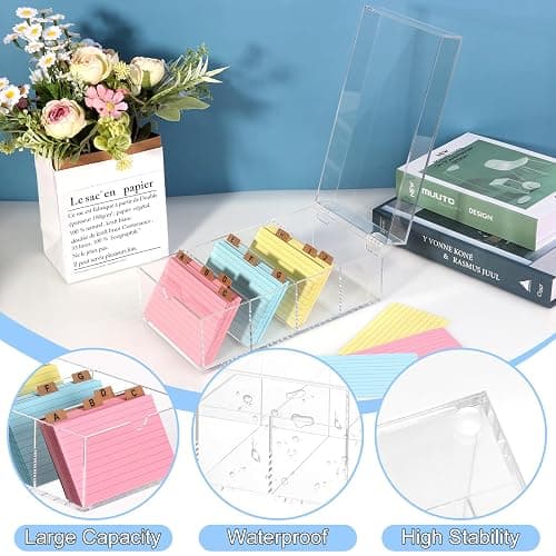 3 x 5 Inch Acrylic Index Card Holder Clear Index Card Box Note Card Organizer with 150 Ruled Lined Index Cards 30 Kraft Dividers A-Z Stickers 4 Divider for Holds 600 Cards Tabs Note Recipe Cards thumbnail 3