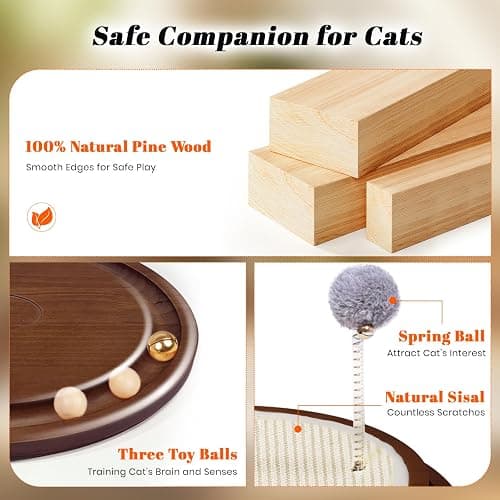 LMUGOOS Cat Scratcher, Cat Natural Sisal Scratching Pad, Kitten Interactive Toy with Ball Track Spring Ball for Chasing Hunting Mental Physical Exercise Puzzle thumbnail 5