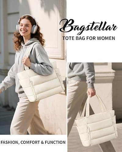 Puffer Tote Bag for Women, Lightweight Puffy Work Handbag Teacher Nurse Quilted Shoulder Bag for School Travel Gym thumbnail 8
