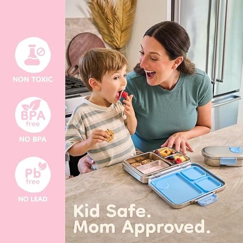 Good Bare Stainless Steel Snack Container for Kids – 2 Compartment Metal Bento Box, Leakproof, Non-Toxic, Easy-Open Latch, Dishwasher Safe, Small Snack Pack, Perfect for On-the-Go (Sweet Pink) thumbnail 5
