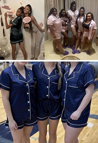 4Pcs Womens Satin Silky Pajama Sets Short Sleeve Shirt XS-4XL Floral Pajamas Set Soft PJ Loungewear Sleepwear thumbnail 5