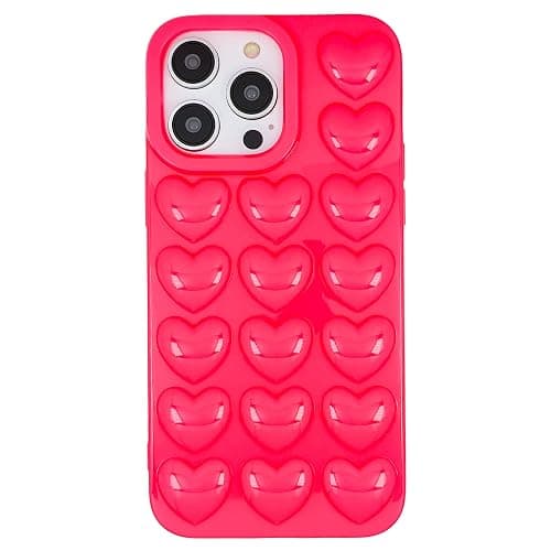 DMaos for iPhone 16 Plus Case for Women, 3D Pop Bubble Heart Gel Cover, Cute Girly for iPhone16 Plus 6.7 inch - Hot Pink - Image 1
