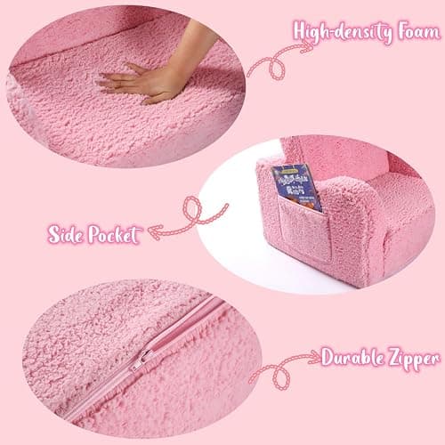 MOMCAYWEX Kids Chairs for Toddler, 2-in-1 Toddler Soft Sherpa Couch Fold Out, Convertible Sofa to Lounger for Girls and Boys, Pink thumbnail 7