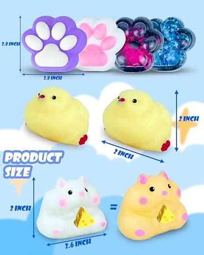 Taba Squishy Toys Pack,Fufu Toys Set,Squishies Set Include 4 Taba Cat Paws,2 Chick,2 Squishy Hamster,Stress Relief Toy, Mochi Squeeze Toys, Fidget Cute Stuff for Girls, Boys, Kids and Adults thumbnail 2