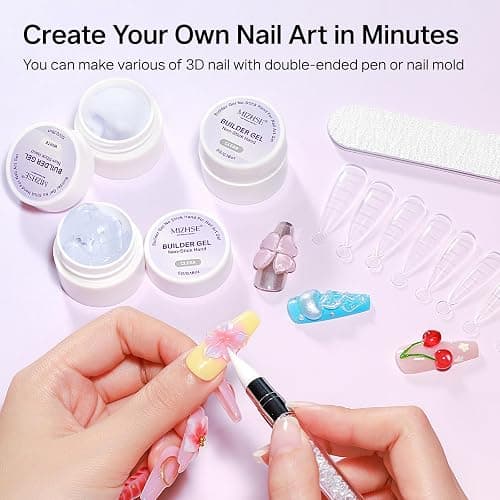 MIZHSE 3PCS 3D Sculpting Gel Nail Art Clear White 5 in 1 Solid Molding Gel | Hard Gel for Nails Non-Sticky U V LED Builder Building Gel Set with Dual Forms for Beginners Salon Home DIY thumbnail 5