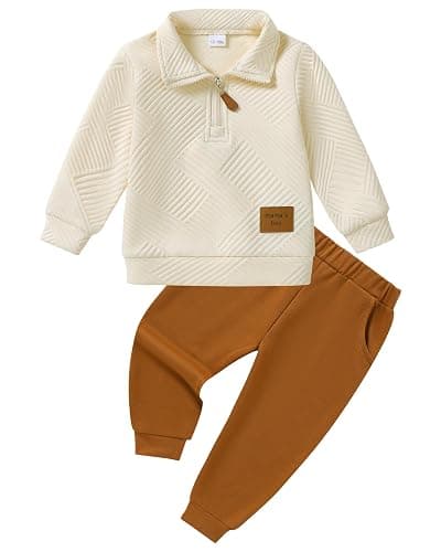 ZOEREA Toddler Baby Boy Clothes Outfits Long Sleeve Solid Sweatshirt and Pants 2 Piece Fall Winter Sweatsuit Set 1-5T - Image 1