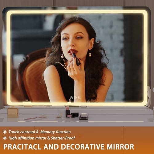 Hasipu Vanity Mirror with Lights, 31.5" x 22" LED Makeup Mirror, Lighted Makeup Mirror with Dimmable 3 Modes, Touch Screen Control Vanity Mirror Round White thumbnail 5