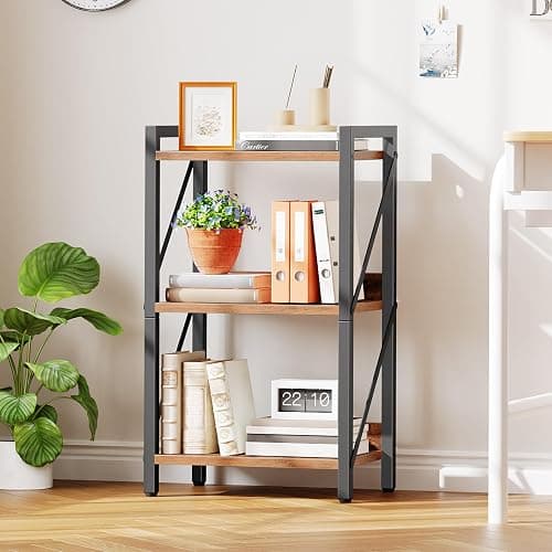 HOOBRO Bookshelf, 3-Tier Industrial Bookcase, Book Shelf Storage Organizer, Small Bookshelf with Metal Frame for Living Room, Bedroom, Home Office, Kitchen, Rustic Brown and Black BF71SJ01 thumbnail 8
