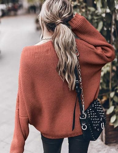 Ugerlov Women's Oversized Sweaters Batwing Sleeve Mock Neck Jumper Tops Chunky Knit Pullover Sweater thumbnail 2