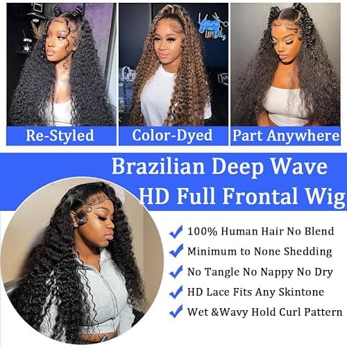 Simeider 30 Inch Deep Wave Lace Front Wigs Human Hair 13x6 HD Lace Front Wigs Pre Plucked Brazilian Curly Human Hair Wig 200 Density Glueless Frontal Wigs For Black Women thumbnail 5