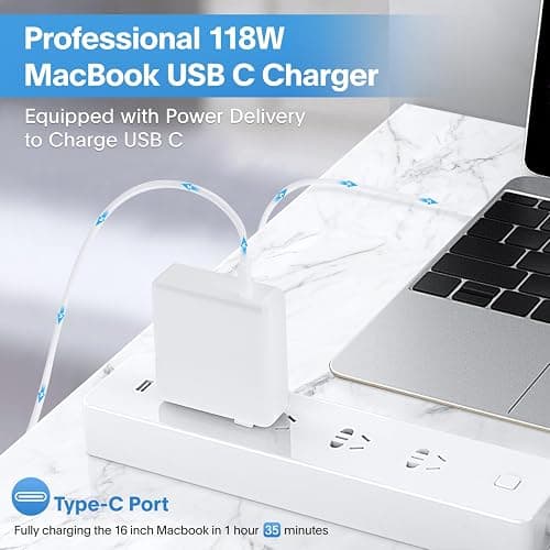 Mac Book Pro Charger - 118W USB C Charger Fast Charger Compatible with MacBook pro/Air, M1 M2 M3 M4 M5, ipad Pro, Samsung Galaxy and More, Include Charge Cable thumbnail 2