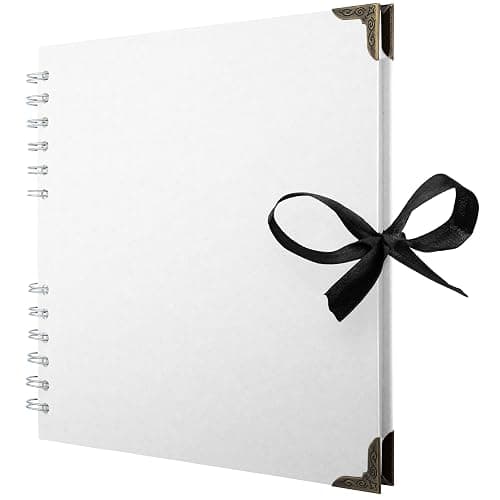 Bstorify Square Scrapbook Photo Albums 60 Pages (8 x 8 Inch) White Thick Paper, Hardcover, Metal Corners, Ribbon Closure - Ideal for Your Scrapbooking Albums, Art & Craft Projects (8 x 8 Inch, White) - Image 1