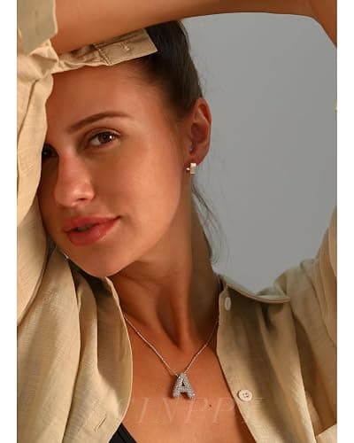 CCINPPY Letter Necklace, 14k Gold Plated Bubble Balloon Dainty Necklace for Women, Chunky Initial Charm Pendant Name Necklace Personalized thumbnail 3