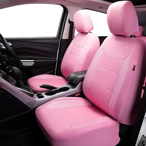 Flying Banner car seat Covers Protects Water Proof Faux Leather Carbon Fiber Fronts Rear Bench Covers (Pink Pink, Full Set - 8PCS) thumbnail 3