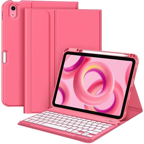 Fintie Backlit Keyboard Case for iPad (A16) 11th Generation 11 Inch 2025, iPad 10th Generation 10.9 Inch 2022 - Soft TPU Cover with 7 Color Backlight Detachable Bluetooth Keyboard, Pink - Image 1