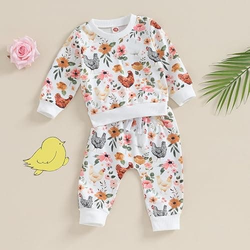 Hnyenmcko Newborn Baby Girl Clothes Waffle Long Sleeve Floral Sweatshirt Shirt Top + Pants Infant Fall Winter Outfits Set thumbnail 2