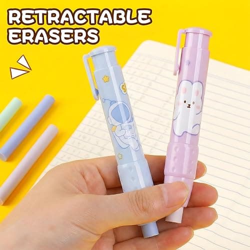Retractable Pencil Erasers, Pen-Style Erasers, Cute Erasers for Pencils with Refills, Fun Click Erasers, Back to School Stationery Supplies (Purple) thumbnail 7