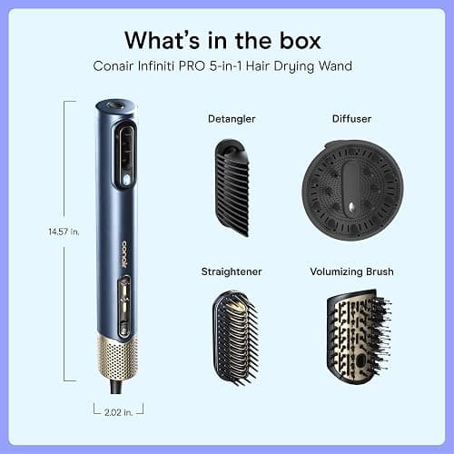 Conair DigitalAire Air Styling System, 4-in-1, Ionic Technology, Dark Blue | Multi-styler tool with 4 attachments, straightener, diffuser, volumizing brush, detangler, maximum temperature of 255°F thumbnail 7