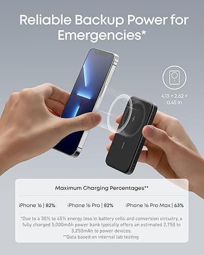 Anker 621 Magnetic Portable Charger (MagGo), 5,000mAh Wireless Power Bank with USB-C Cable, Magsafe-Compatible Battery Pack for iPhone 16/15/14/13/12 Series thumbnail 4