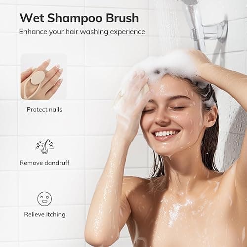 Sndyi Silicone Scalp Massager Shampoo Brush, Hair Scrubber with Soft Silicone Bristles, Scalp Scrubber/Exfoliator for Dandruff Removal, Wet Dry Scalp Brush for Hair Growth & Scalp Care, Oatmeal thumbnail 5