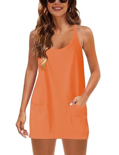 Zhiyouni Women's Summer Sleeveless Mini Dress V Neck Spaghetti Straps Athletic Built-in Shorts Sundress thumbnail 2