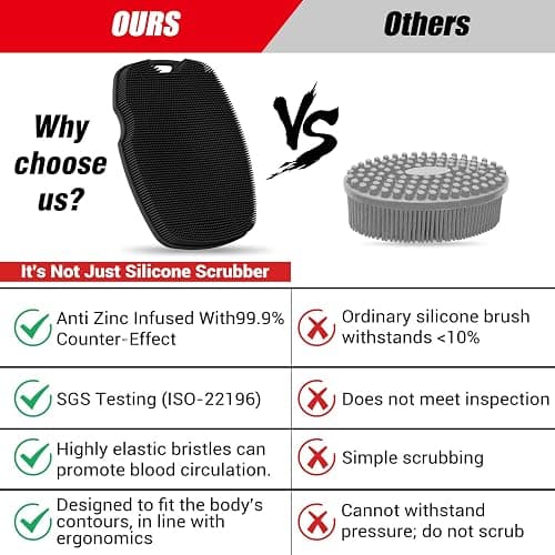 Canroom Silicone Body Scrubber - Anti Zinc Infused-Highly Elastic Bristles Exfoliating Body Scrubber for Shower Body,Cellulite Reduction,Blood Circulation- Black thumbnail 2