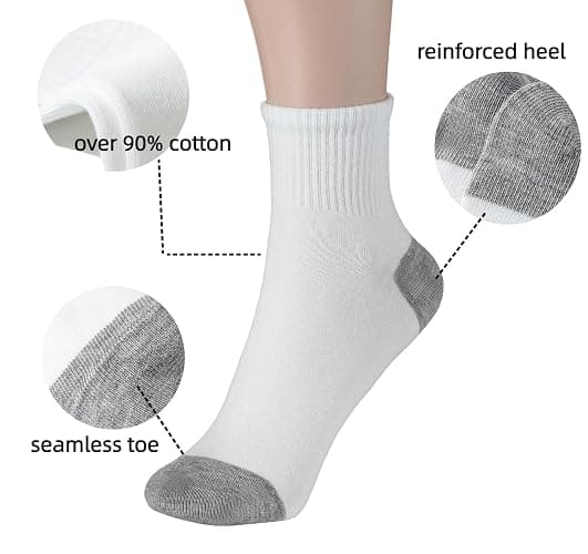 Ndoobiy 6 Pairs White Ankle Socks Womens Socks Cotton Soft Breathable Athletic Socks thumbnail 2