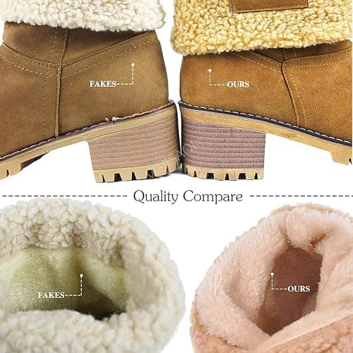 VIMISAOI Winter Boots for Women, Comfortable Slip On Mid Chunky Heel Suede Warm Snow Ankle Boots Outdoor Shoes thumbnail 5