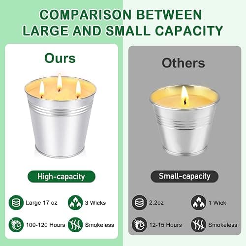 Citronella Candles Outdoor - Large 34oz Citronella Candle for Patio up to 200 Hours Burning, 3-Wick Summer Outdoor Candles Bulk for Home,2pcs Soy Wax Candle for Garden Camping Party Yard Balcony thumbnail 3
