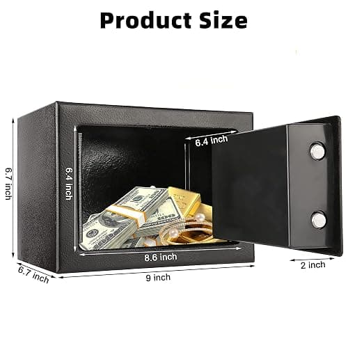 Digital Electronic Money Safe, Steel Security Lock Box with Keypad, Office Hotel Business Jewelry Gun Cash Safe, 0.23 Cubic Feet, 9.06" W x 6.69" D x 6.69" H（black） thumbnail 2
