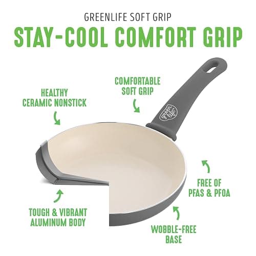GreenLife 16 Piece Ceramic Nonstick Pots & Pans Cookware Set, Gray | PFAS-Free Nonstick Coating, Stockpot, Frying Pans, Saucepans, Sauté Pan, Stay-Cool Handles, Dishwasher & Oven Safe up to 350F thumbnail 4
