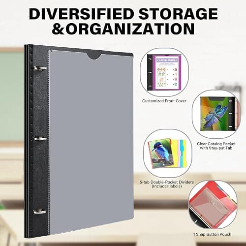 WOT I Telescoping Project Organizer 2-Pack, Refillable 3 Ring Binder with Dividers and Pockets, 13 Pocket Folders, 1 Inch 3 Rings, Black thumbnail 7