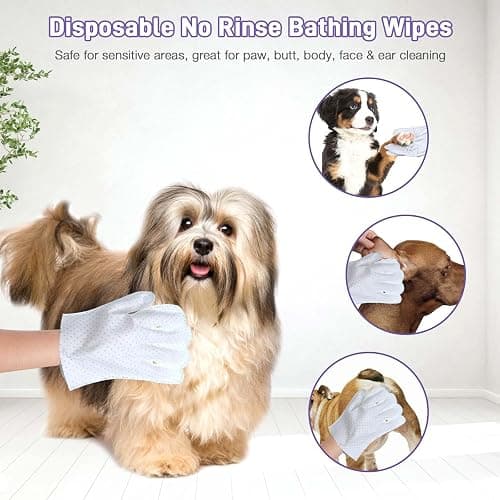VoagLuk Dog Wipes 15 PCS Pet Cleaning and Deodorizing Bath Wipes for Dogs & Cats Rinse Free Grooming Gloves for Paws, Butt, Face and Fur thumbnail 4