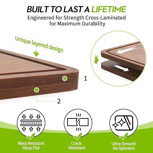 3 Piece Organic Bamboo Chopping Board Set by Harcas. 3 Sizes. Beautifully Crafted. Perfect for Serving Cheese or Antipasti, Cutting Meat, Vegetables or Fruit thumbnail 6