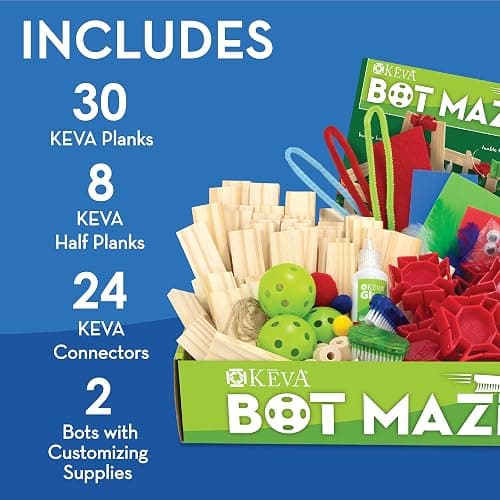 Mindware KEVA Maker Bot Maze, Stem Building Kit Gift for Kids, Includes Wooden Blocks, Motorized Bot, Balls, and More thumbnail 4