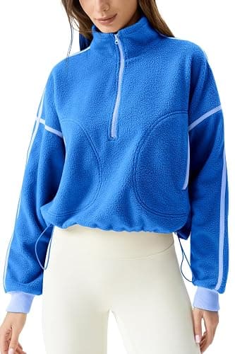 QINSEN Women's Half Zip Fleece Short Pullover Sweatshirt Winter Long Sleeve Cozy Sherpa Sweater Top thumbnail 2