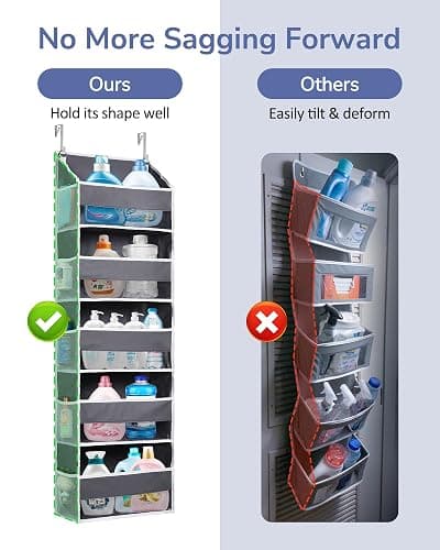 ULG 1 Pack Over Door Organizer with 5 Large Pockets 10 Mesh Side Pockets, 44 lbs Weight Capacity Hanging Storage Organizer with Clear Window Kids Toys, Shoes, Diapers, Dark Grey, 5 Layers thumbnail 3