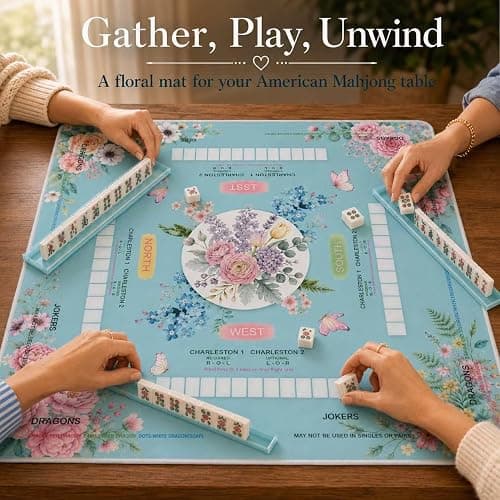Chonwul Blue Mahjong Mat for Table with Rules, 31.5" x 31.5", Anti-Slip | Neoprene Rubber Game Mat with Carrying Bag; Chinoiserie Mah Jong Table Cover for Board, Poker, Card Games and Gifts for Women thumbnail 6
