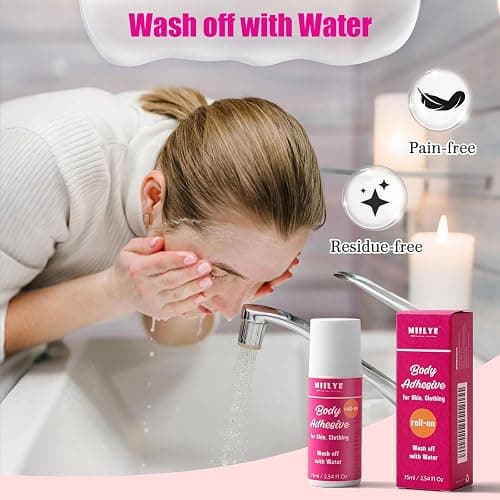 Body Adhesive Roll-On for Skin & Clothing 2.54 Oz-Sweat Resistant, Water Wash Off- Fashion Adhesive for Dancers, Socks, Stockings, Leotards, Bras, Wigs, Costumes thumbnail 5