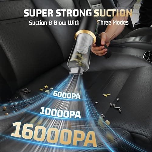 JIXINMIYUE Car Handheld Vacuum Cordless: Car Vacuum Cleaner with 16000Pa Ultra-Strong Suction, Brushless Motor & HEPA Filter - Lightweight Design for Drivers and Office Workers - Jet Black thumbnail 4