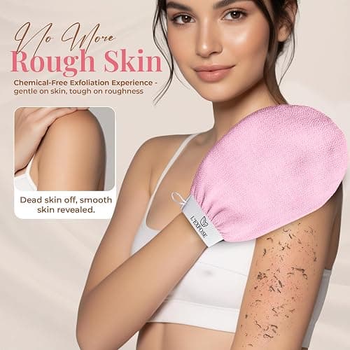 Kessa Exfoliating Glove for Shower, Made with 100% Natural Viscose - 2pcs | Korean Exfoliating Mitt Helps to Remove Dead Skin, Improve Skin Tone & Ideal for Keratosis Pilaris & Self Tanning thumbnail 4